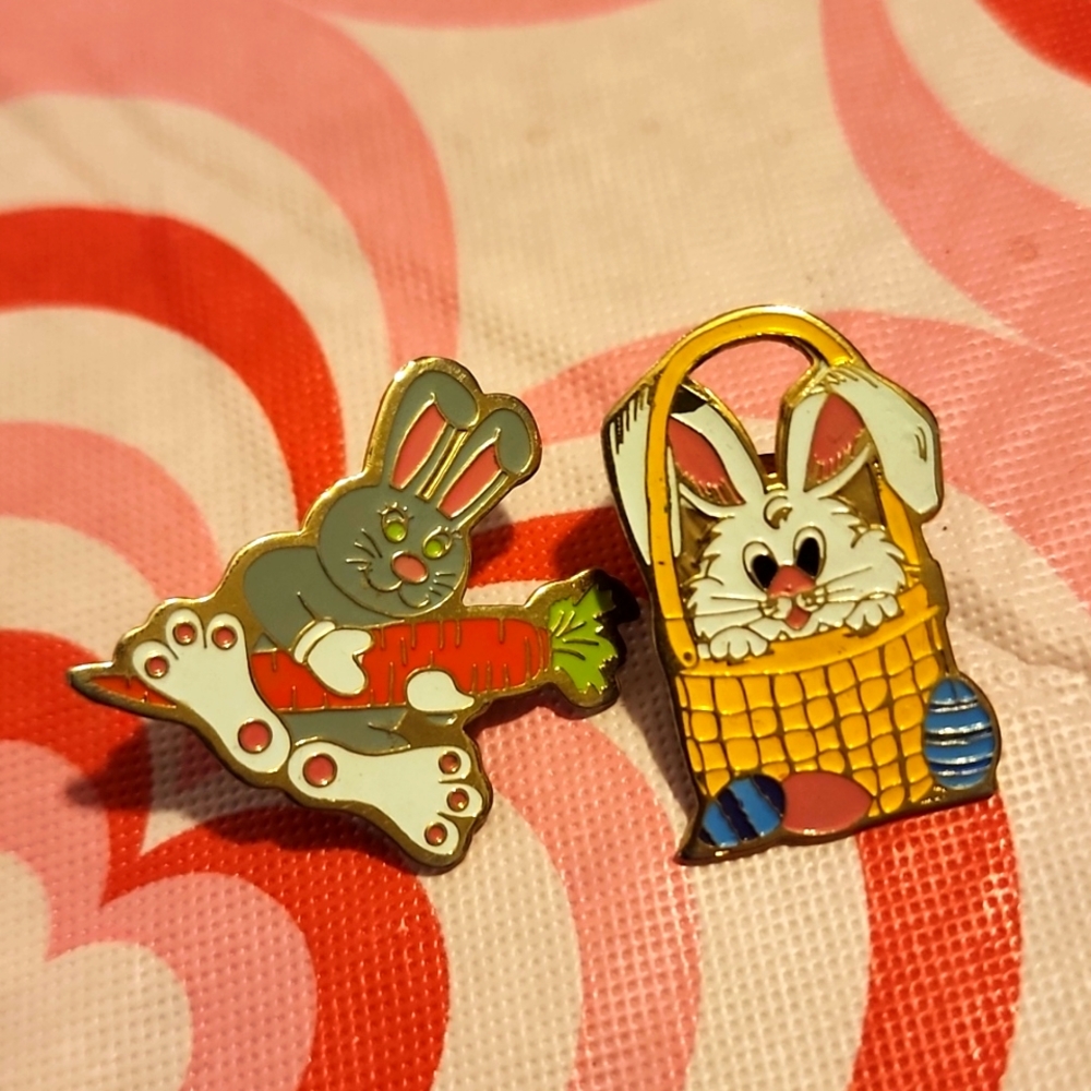 Two 80s Easter Bunny Pins